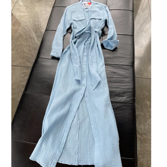 LIKE NEW JONATHAN SIMKHAI Esther Tie Waist Shirt Dress Size Medium - Picture 6 of 8